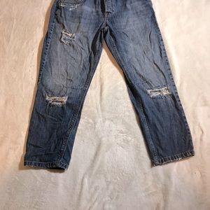 High waisted distressed boyfriend jeans